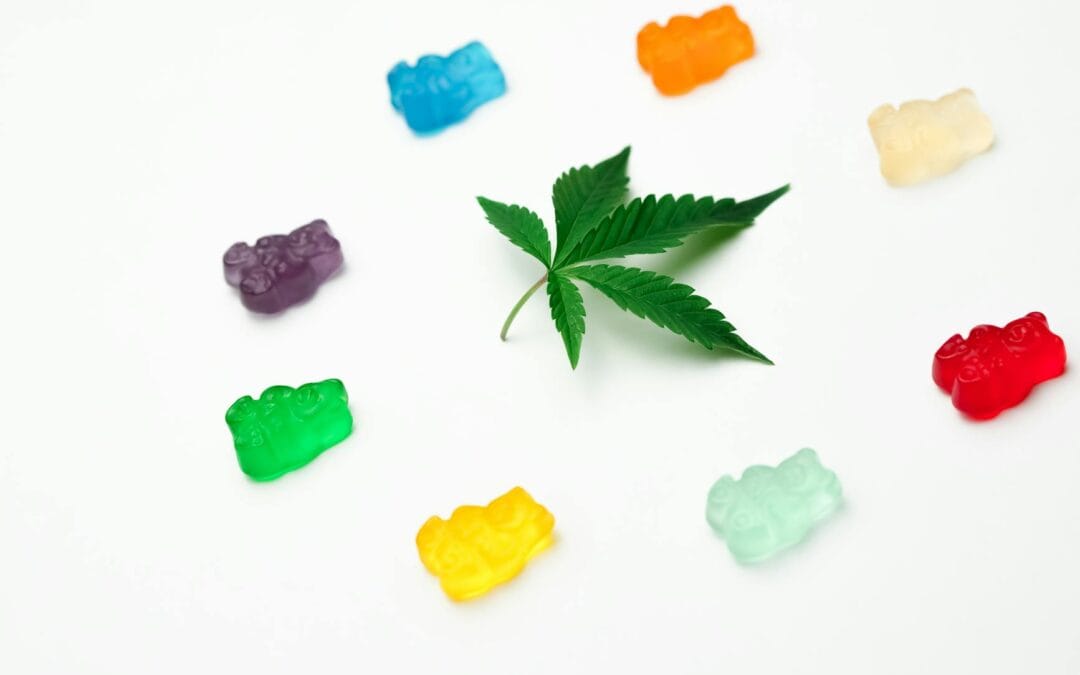 photo assorted colored gummy bears on white background