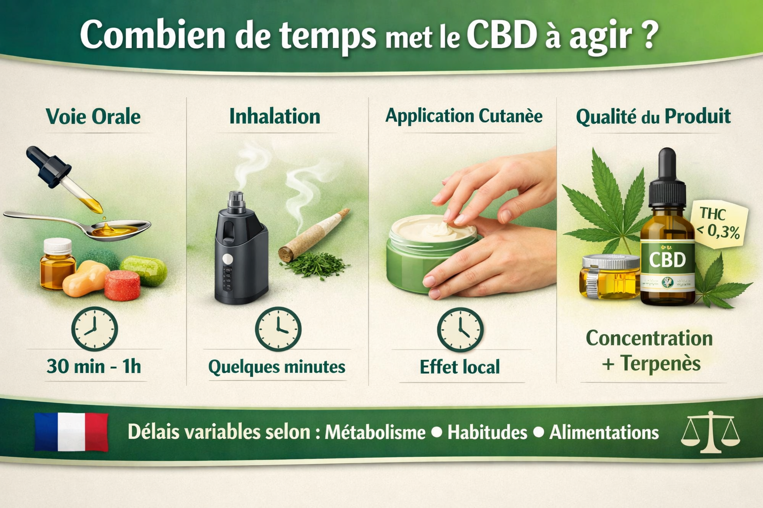 Combien de temps met le CBD à agir ? Combien de temps met le CBD à agir ?