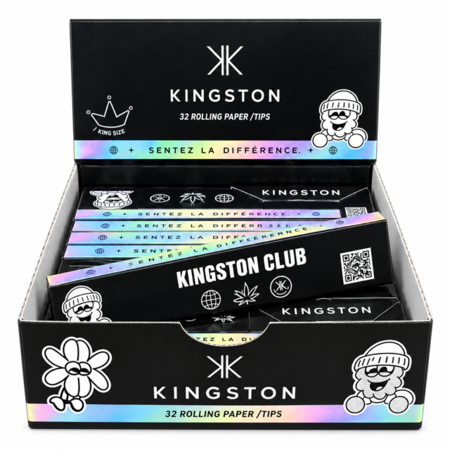 Présentoir noir de carnets Kingston de 32 feuilles de riz avec tips