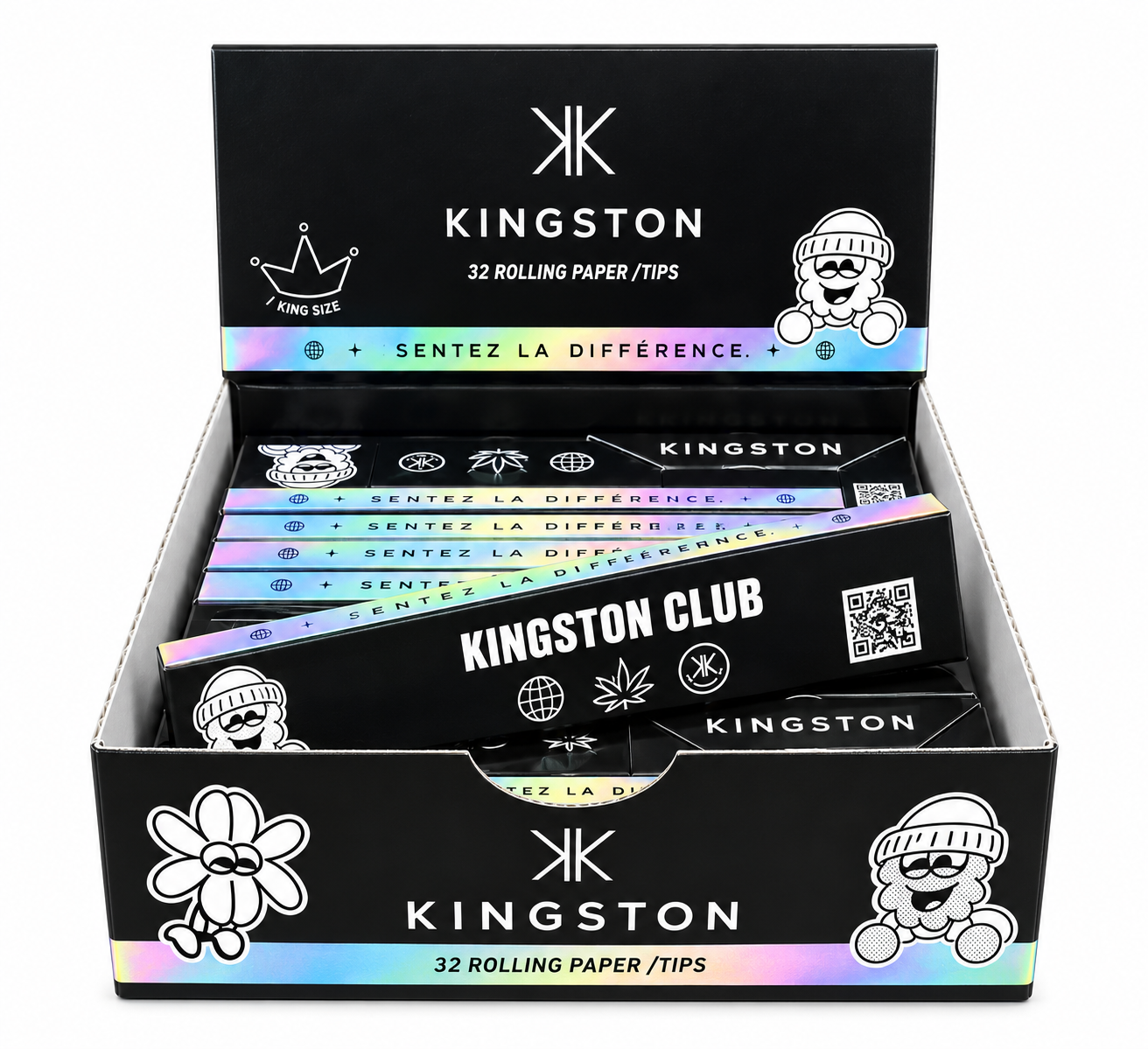 Présentoir noir de carnets Kingston de 32 feuilles de riz avec tips