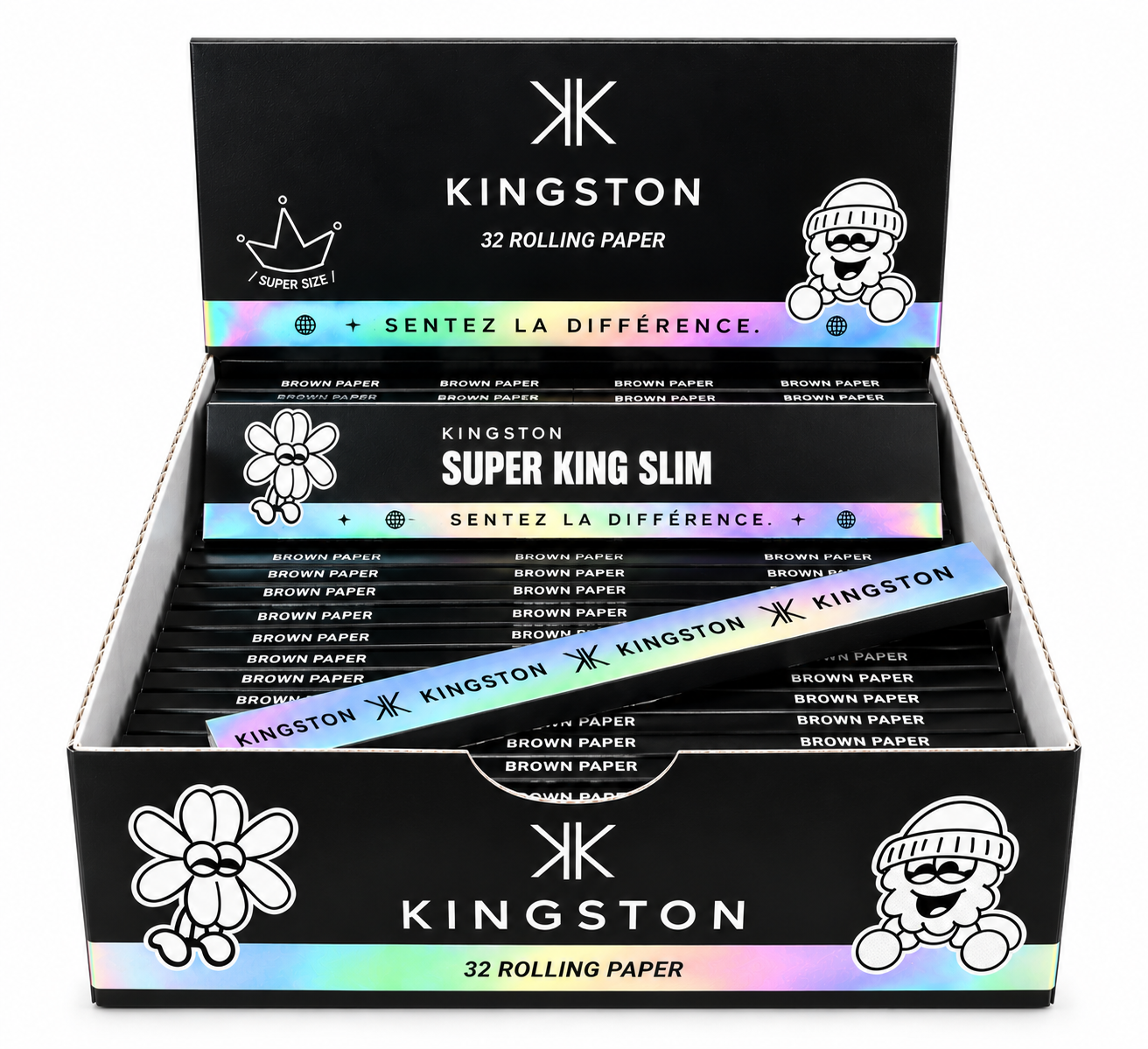 Présentoir Kingston Super King Slim de carnets de 32 feuilles extra longues sans tips