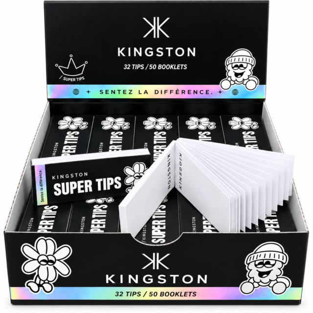 Présentoir Kingston Super Tips avec carnet ouvert de 32 cartons